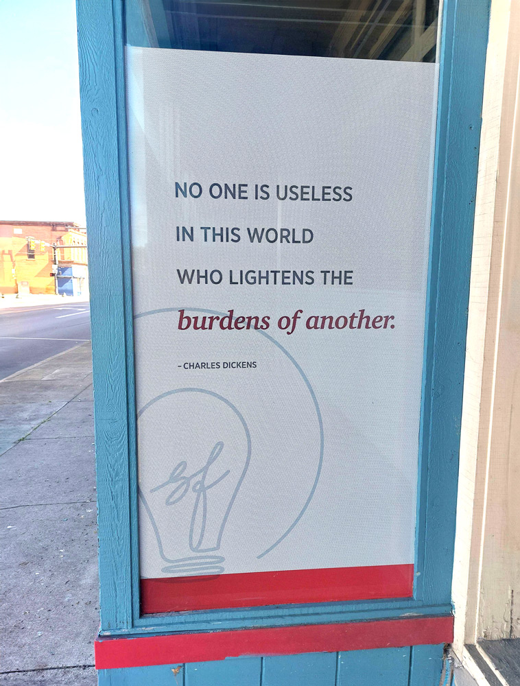Side window decal on the Sutter Building