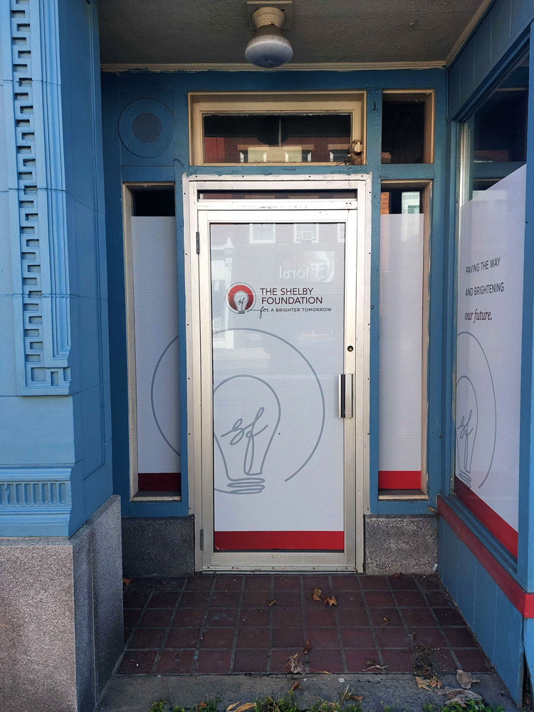 Door decal on Sutter building